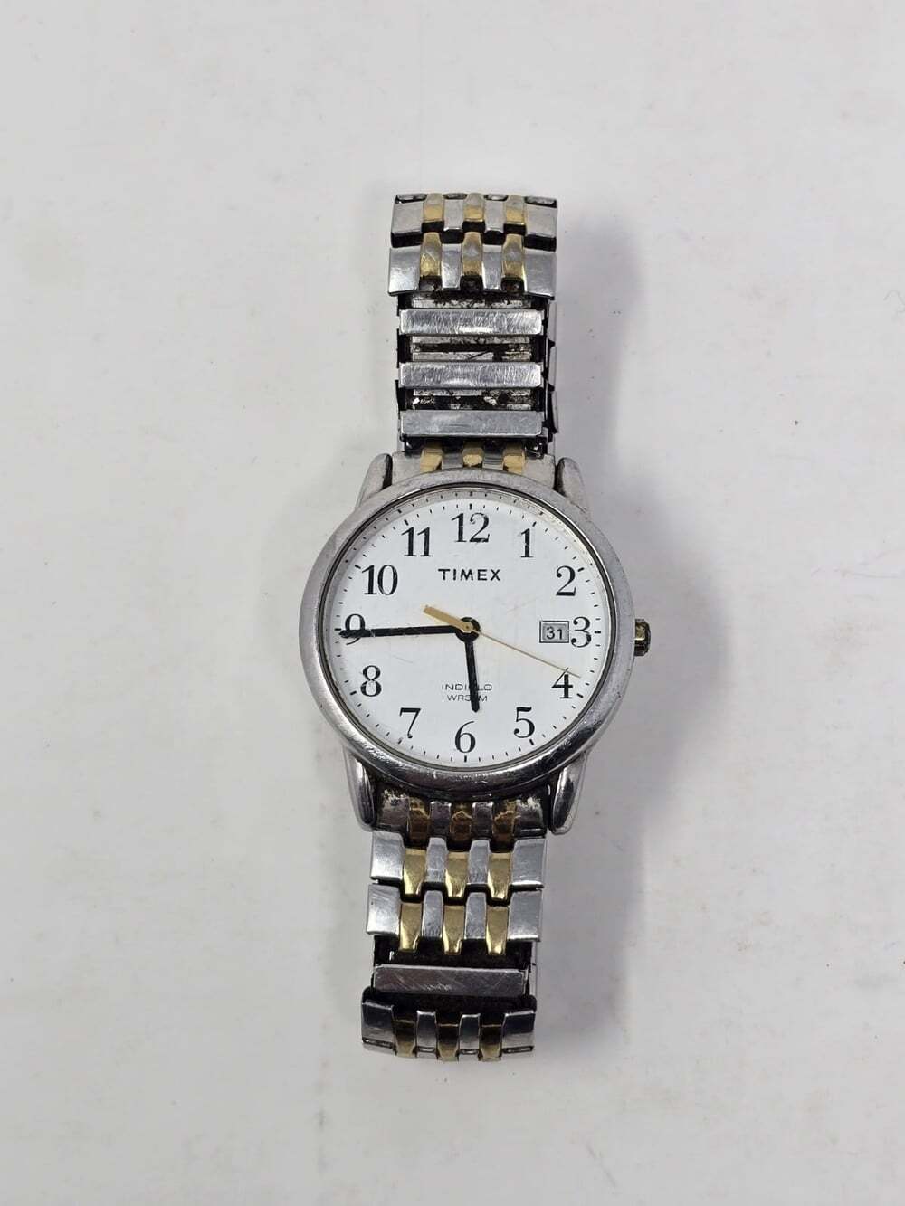 Vintage Timex Indiglo WR30m Date White Dial Quartz Men's Watch Runs